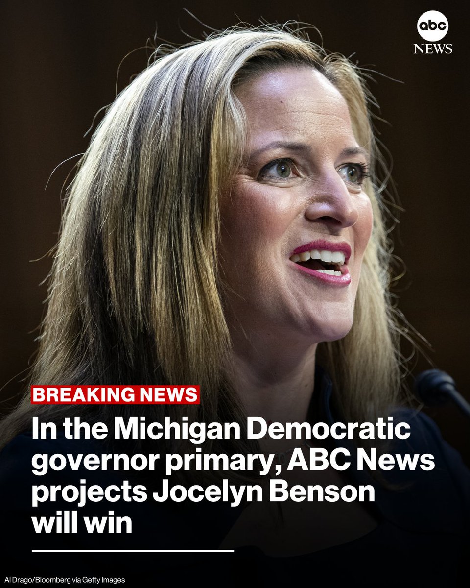 ABC News 预测 Jocelyn Benson 赢得密歇根州民主党州长初选 配图