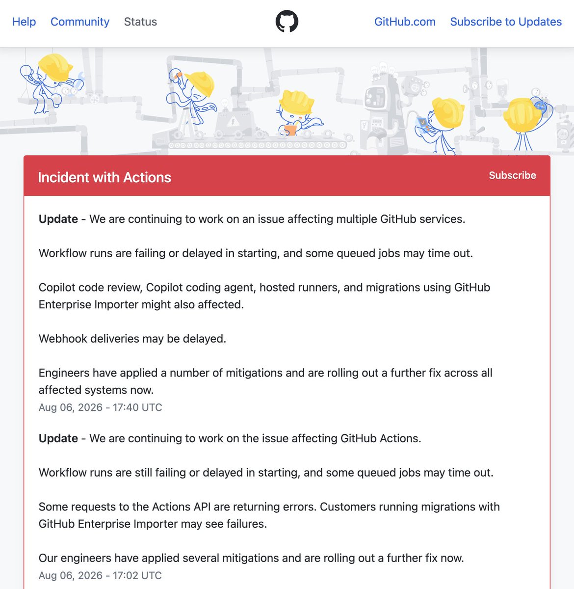 GitHub Actions 发生服务中断,预计下午2点恢复 配图