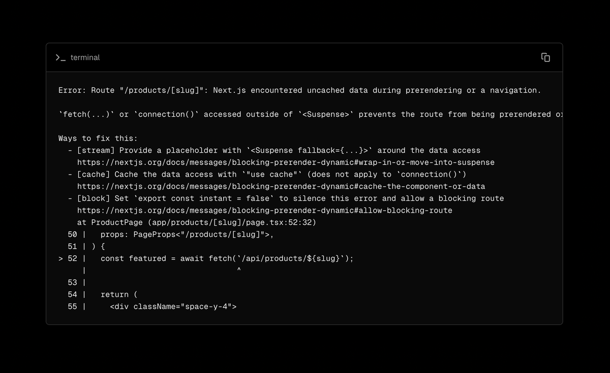 Next.js 将带标签的修复提示同步到终端输出 配图