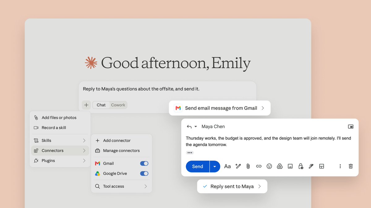 Claude新增 Gmail 邮件发送与 Google Drive 文件管理能力 配图