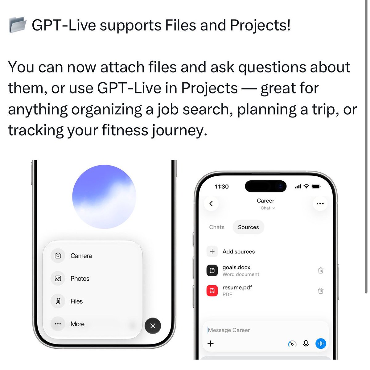 ChatGPT GPT Live 语音模式新增文件附件与 Projects 支持 配图