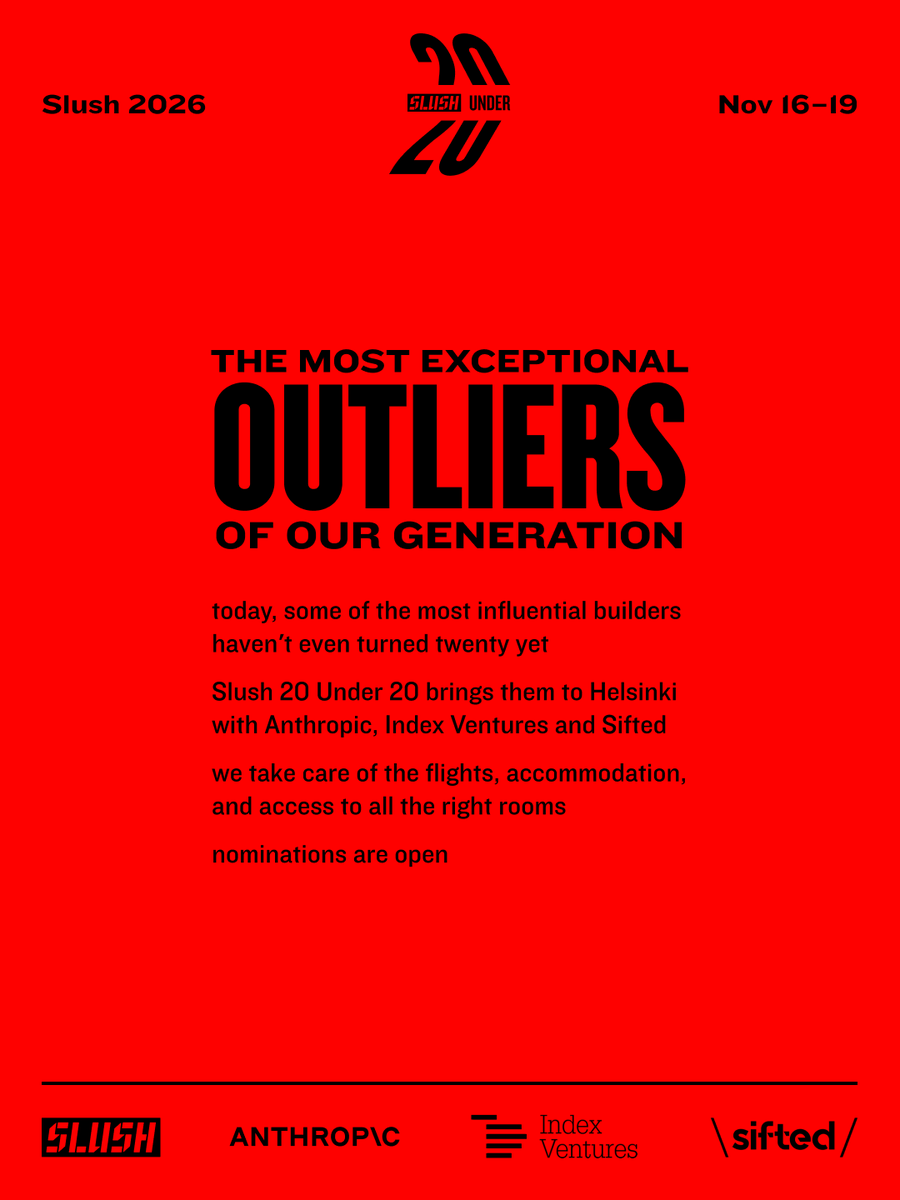 Index Ventures 联合 Anthropic 等推出 Slush 20 Under 20 青年开发者项目 配图