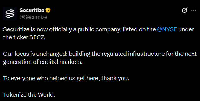 RWA头部平台Securitize正式登陆纽交所 配图