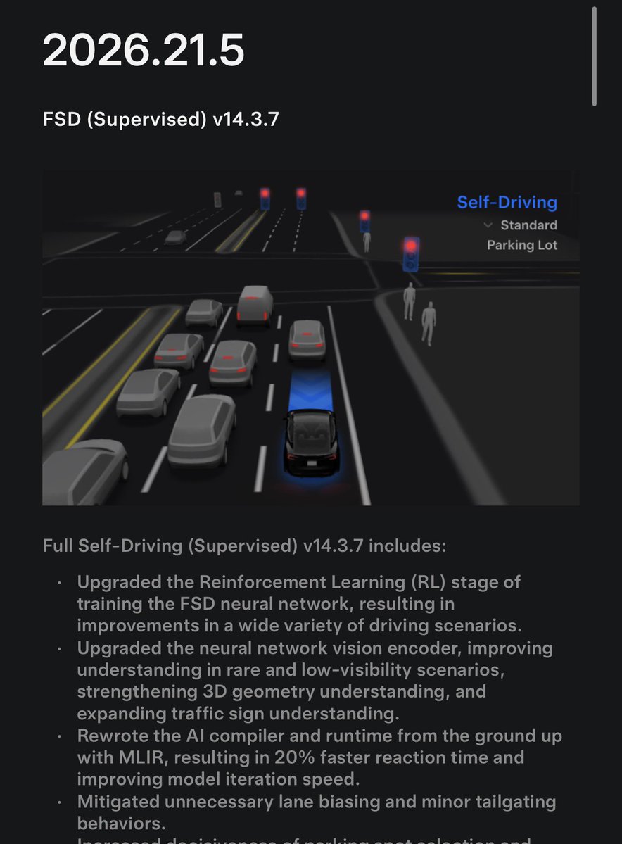 特斯拉 FSD V14.3.7 版本开始向客户车辆推送 配图