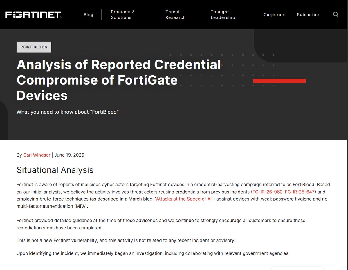 Fortinet:FortiBleed 事件可能源于旧凭证复用与未启用 MFA 的弱账户 配图