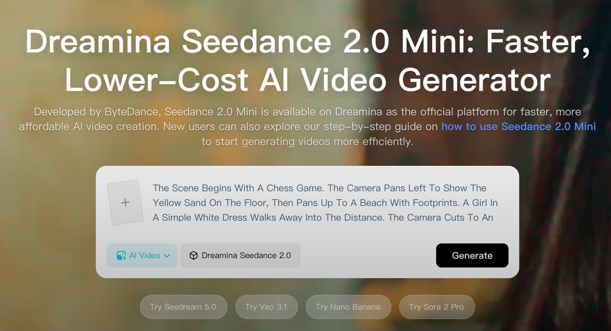 字节跳动上线视频生成模型 Seedance 2.0 Mini，主打更快更便宜 配图
